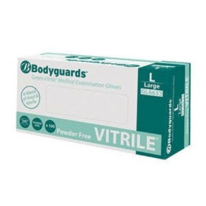 100 Large BodyGuards Powder Free Green Vitrile Gloves (Latex Free)