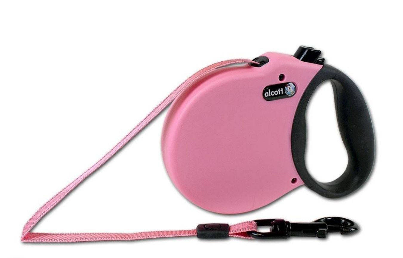 (M - up to 65lbs, Pink) Alcott Adventure Retractable Lead Soft Grip Handle Reflective - Matching Collars 