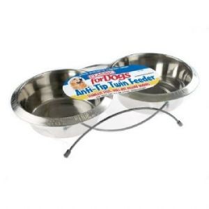 Classic Anti-Tip Twin Feeder Dish – Stainless Steel Bowls