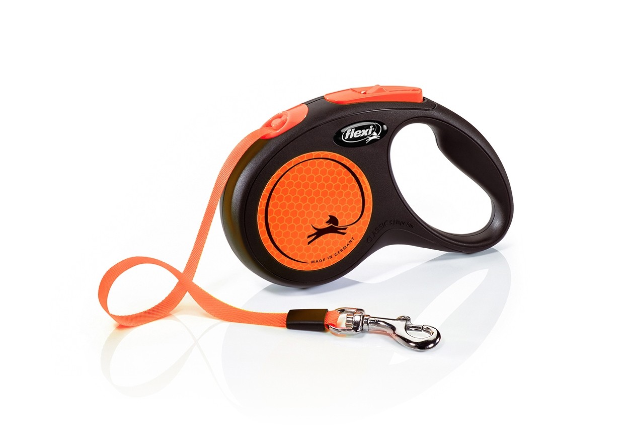 flexi New NEON, tape leash, S: 5 m, neon orange