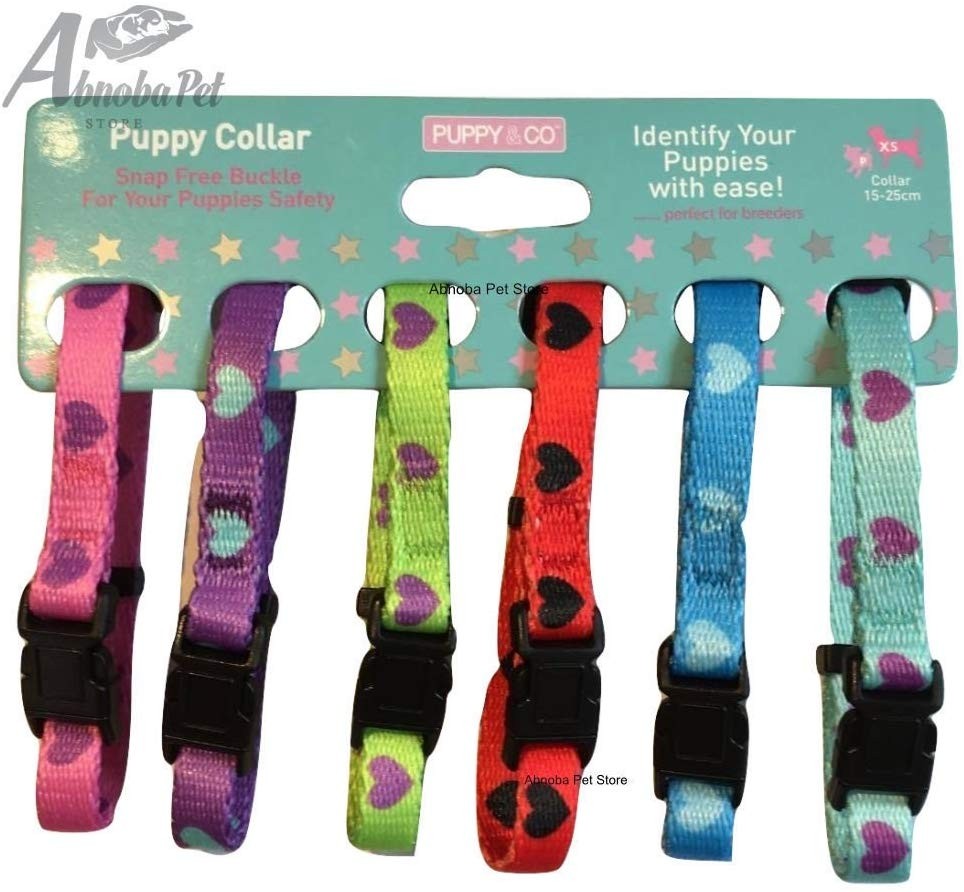 6 Puppy Whelping Collars Hearts Design - 20-30cm