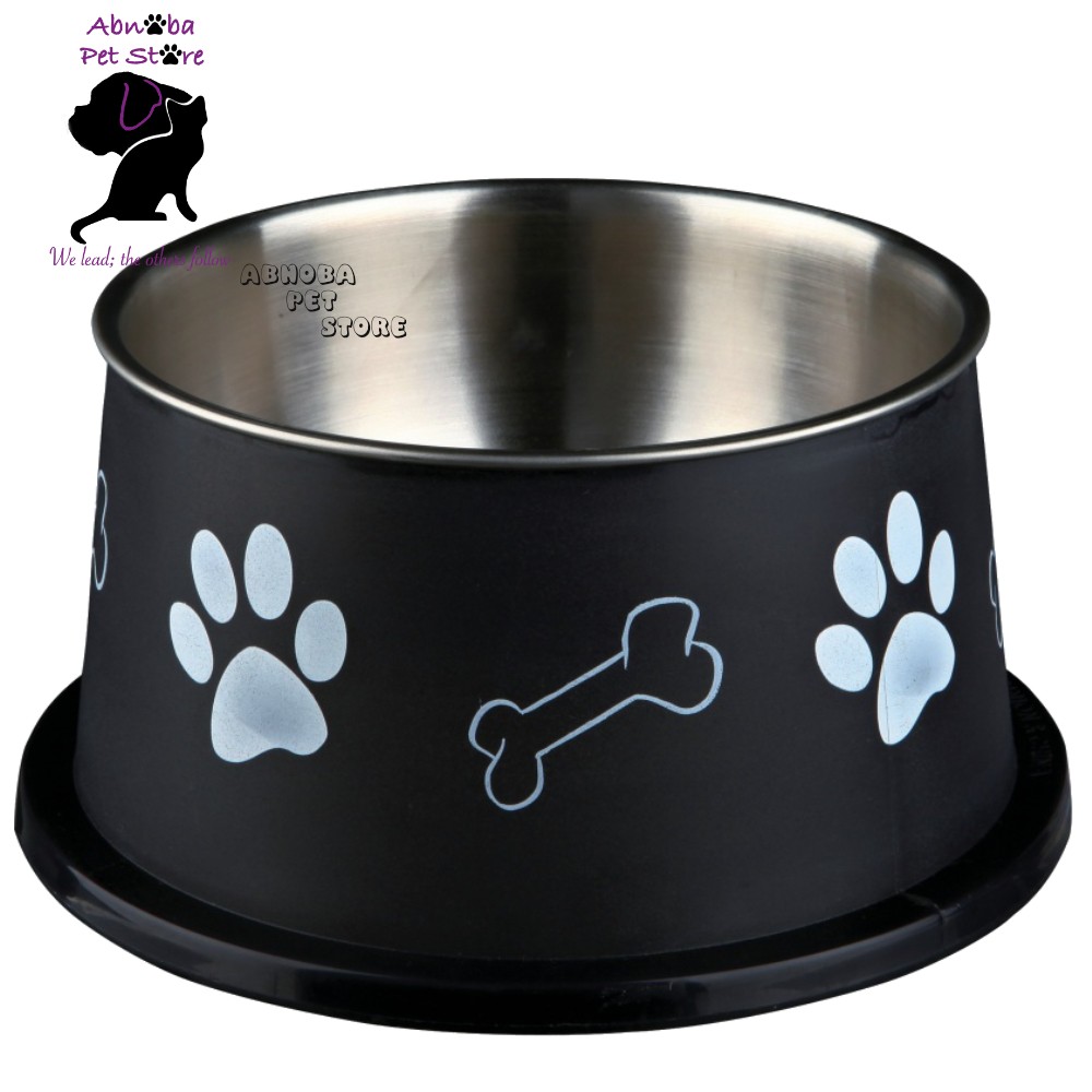 (Black) Trixie Long Ear Bowl For Spaniel Type Dog Food Or Water Stainless Steel non-slip
