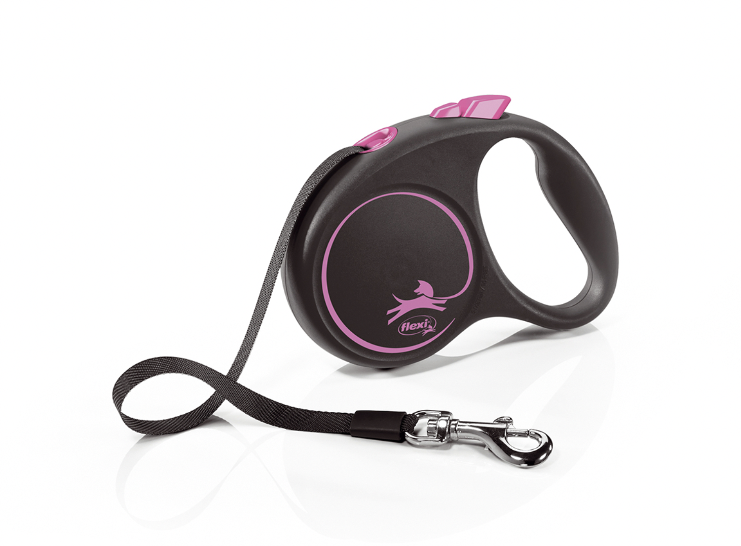 PINK FLEXI Black Design Med Tape Lead 5m max 25kg Dog Pup fit Multi Box & LED Light