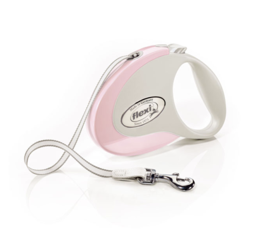 PINK Flexi STYLE tape leash S: 3m White soft handle Retractable Lead Dog Puppy 