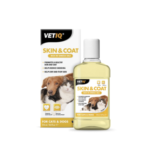 VetIQ Skin & Coat Oil for Cats & Dogs 250ml Helps reduce shedding Omega 3 250ml