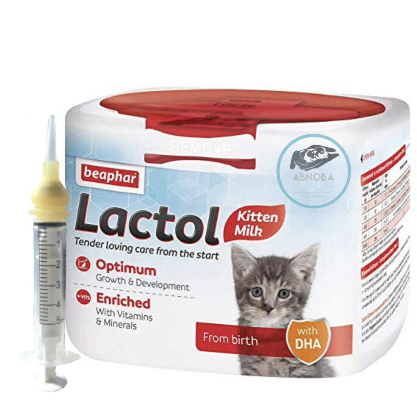 250g Kitten Milk Beaphar Lactol + Cleft / Longer Nipple Syringe
