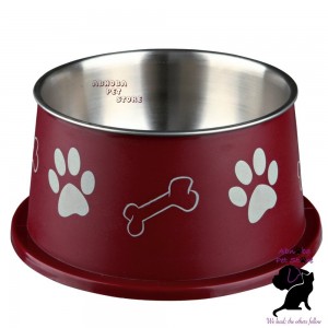 (burgundy) Trixie Long Ear Bowl For Spaniel Type Dog Food Or Water Stainless Steel non-slip