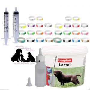 Beaphar Lactol Newborn Puppy Milk Bottle & TWO Feeding Syringes FREE Whelping ID Bands