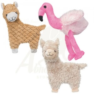 Trixie 2pk Flamingo 35cm & Lama 40cm Plush Dog Puppy Toys with Squeaker sound